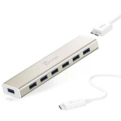Afbeelding van j5create JCH377 N USB 3.2 Gen 1 hub 7 poorten Zilver