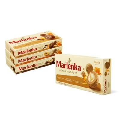 Image de Marlenka Lot de 3 Boules miel + 1 paquet Delicious Honey Nuggets pâtisserie au 4 x 10 balles 235 g Bonbons en gros paquets Goût similaire gâteau