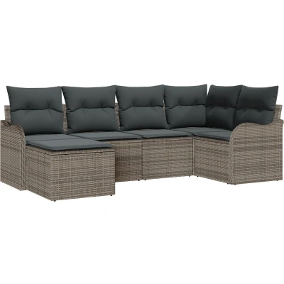 Afbeelding van vidaXL 6 delige Tuinsalon Set met Kussens Grijs Poly Rattan