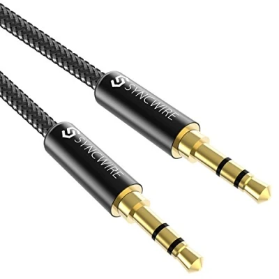 Afbeelding van Syncwire 3,5 mm extra audiokabel 2 m, gevlochten nylon hulpkabel voor auto, hoofdtelefoon, iPhone, iPad, iPod, Samsung, mp3 speler, smartphone, echopunt, tablet, stereo installatie, laptop en meer, zwart