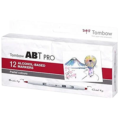 Afbeelding van Tombow ABTP 12P 2 ABT PRO alcoholmarker met twee punten, 12 delige set, pastelkleuren