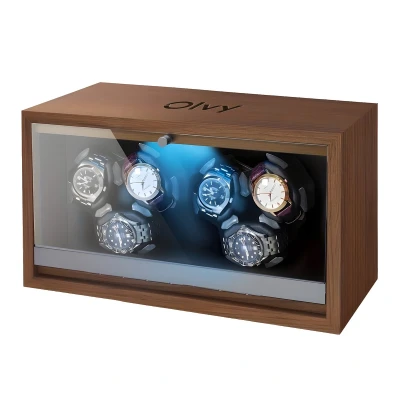 Afbeelding van Olvy Time Watchwinder Hout 6 Horloges Horloge Opwinder Met LED Verlichting Horlogebox