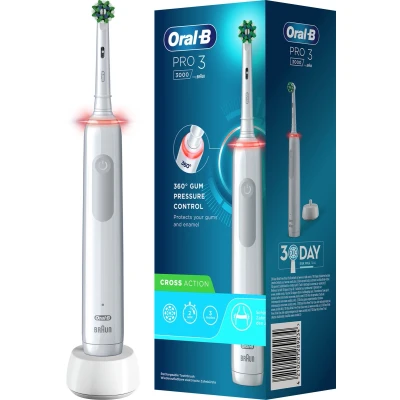Afbeelding van Oral B Pro 3 3000 Wit Elektrische Tandenborstel Ontworpen Door Braun 1 Handvat en opzetborstel