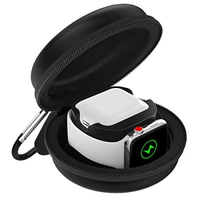 Afbeelding van MoKo Opbergdoos compatibel met Apple Watch Series 8/7/6/5/4/3/2/1/SE 2/SE 45/44/42/41/40/38 mm en AirPods Pro/3/2/1, draagtas + oplaadhouder, beschermhoes, zwart