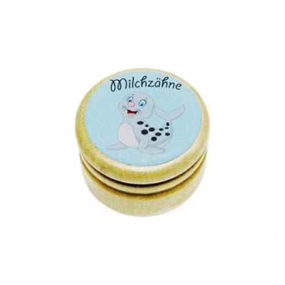 Afbeelding van Melktanddoos, tanddoos melktanden fotodoos met diverse motieven van hout voor jongens en meisjes draaisluiting 44 mm (robbe)