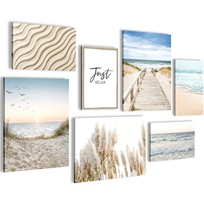 Afbeelding van Schilderijen Set KLAAR OM OP TE HANGEN Foto Muur Zee 7 Delen N004871a