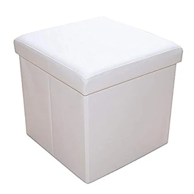 Afbeelding van Style home Kruk met opbergruimte, opvouwbare zitkist, voetenbank, zitblok, opbergdoos deksel, belastbaar tot 300 kg, van kunstleer, 38 x cm (wit)