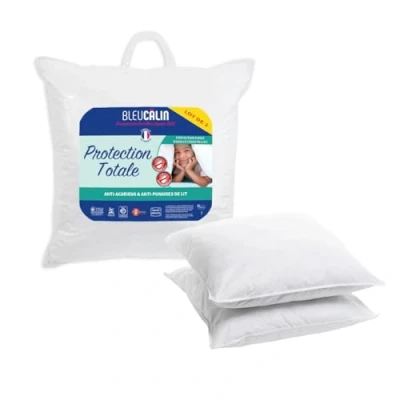 Afbeelding van Bleu Câlin Set van 2 anti mijtkussens, tegen bedwantsen, zacht comfort, 60 x cm, microvezel envelop, volledige bescherming, wit