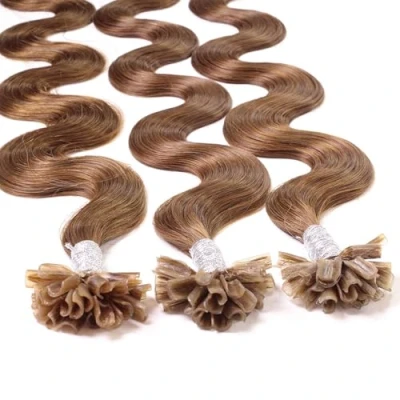Afbeelding van hair2heart Extensions echt haar bondings gegolfd 25 strengen 0.5g 60cm lichtbruin