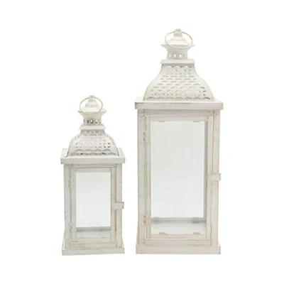 Afbeelding van Rebecca Mobili Set van 2 witte kandelaars, metaal, pvc, vintage stijl, tuin, woonkamer, afmetingen: 50 x 19 cm (h b d) art. RE6555