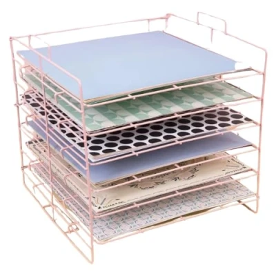 Afbeelding van Craftelier Metalen opbergbak met 6 planken voor papier Ideaal het organiseren van scrapbooking materialen en knutselen Afmetingen: ca. 35,8 x 33,3 33,2 cm Kleur: