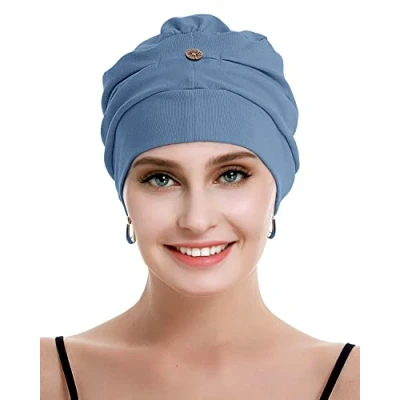 Afbeelding van Osvyo Chemo tulbanden voor dames, haaruitvalmuts, lichtgewicht katoen, verzegelde verpakking, één maat, Blauw