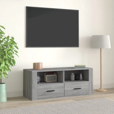 Afbeelding van Tv meubel 100x35x40 cm bewerkt hout grijs sonoma eikenkleurig