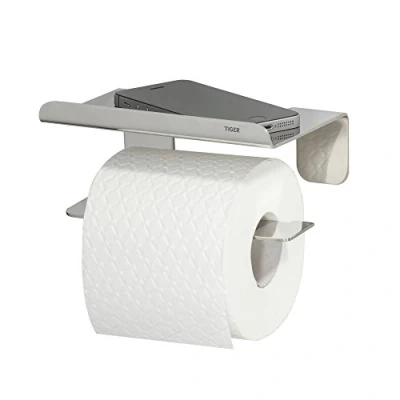 Afbeelding van Tiger Colar Wc rolhouder met planchet Zonder te boren Toiletrolhouder zelfklevend RVS gepolijst