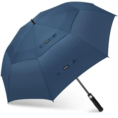 Afbeelding van KEYHOT grote winddichte golfparaplu 130/137/157/172 cm dubbele luifel geventileerde Extra XL met automatische opening riem voor heren, Saffier Blauw