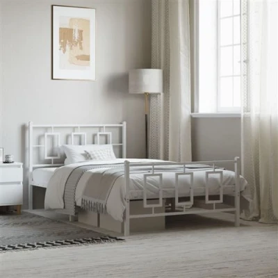 Afbeelding van vidaXL Bedframe met hoofd en voeteneinde metaal wit 107x203 cm