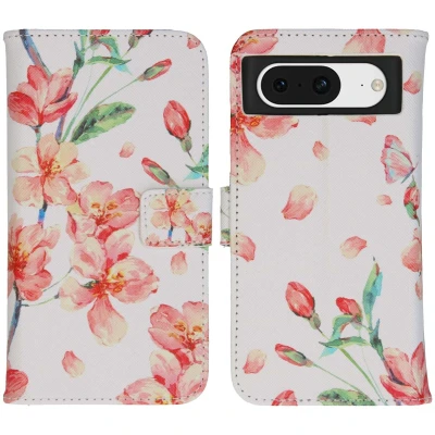 Afbeelding van iMoshion Hoesje Geschikt voor Google Pixel 8 Met Pasjeshouder Design Softcase Bookcase Meerkleurig / Blossom Watercolor White