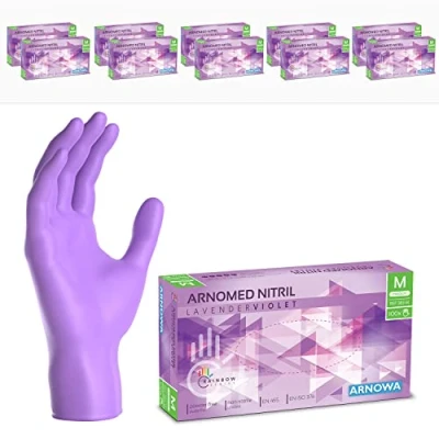 Afbeelding van ARNOMED Paarse wegwerphandschoenen, nitril handschoenen, maat M, wegwerphandschoen 1000 stuks (10 dozen), poedervrij en latexvrij, wegwerphandschoenen in XS, S, L XL