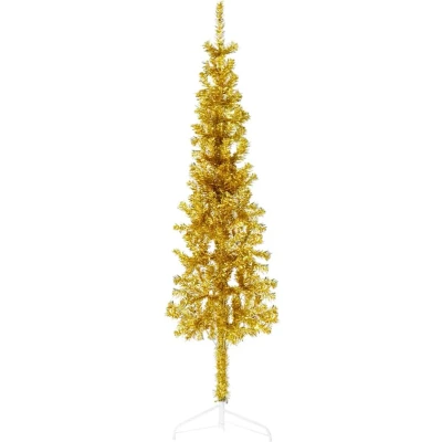 Afbeelding van Kunstkerstboom Half Met Standaard Smal 150 Cm Goudkleurig