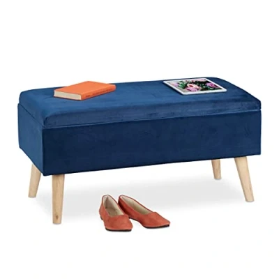Afbeelding van Relaxdays opbergbank 40 liter zitbank met opbergruimte halbankje 41 x 80 cm donkerblauwe