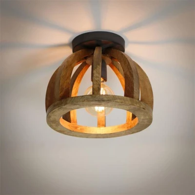 Afbeelding van Hoyz Plafondlamp Gebogen Houten Spijl Massief Mangohout