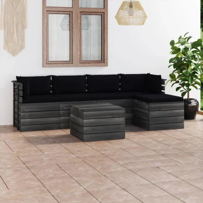Afbeelding van 6 delige Loungeset met kussens pallet massief grenenhout