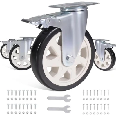 Afbeelding van BAOLIHUI 4 stuks zwenkwielen voor meubels, 150 mm, met rem, zware belasting, 1000 kg, transportwagen, werkbank, gereedschapswagen, pallets