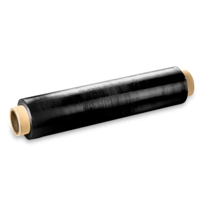 Afbeelding van Rekbare folie, zwart, ondoorzichtig, breedte 40 cm, voor pallets en pakketten, rol van 150 m tot 200 m, 23 micron, zelfklevende kunststoffolie, veelzijdig, bescherming verhuizingen, dozen