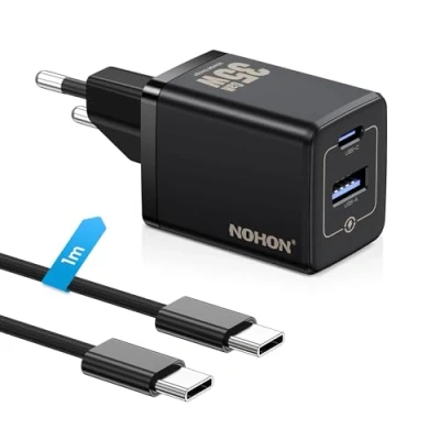 Afbeelding van NOHON 35 W USB C snellader: GaN 2 poorts stopcontact (USB C+USB A), wandlader met 60 snelle kabel 1 m, PD3.0 adapter voor iPhone 15 14 13 12 Pro Max/iPad Mini/Samsung