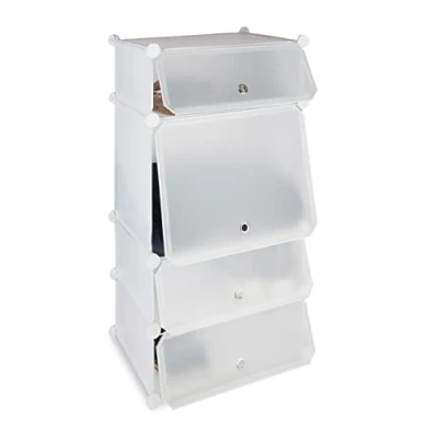 Afbeelding van Schoenenkast kunststof rek 4 vakken systeem plug in deuren kast h x b d: 91 49 36,5 cm, wit