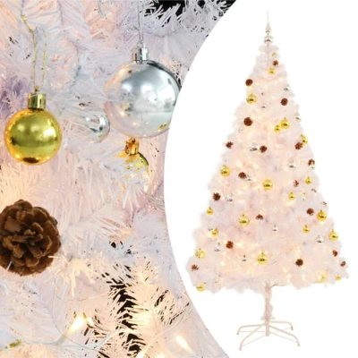 Afbeelding van Kunstkerstboom met verlichting en kerstballen 210 cm wit