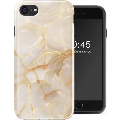 Afbeelding van Selencia Hoesje Geschikt voor iPhone SE (2022) / (2020) 8 7 Vivid Backcover Golden Beige Marble