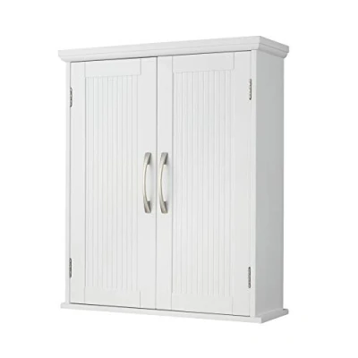 Afbeelding van Teamson Home Badkamerkast Newport Muurbevestiging Houten Kastje Met 2 Deuren en Plank Wit