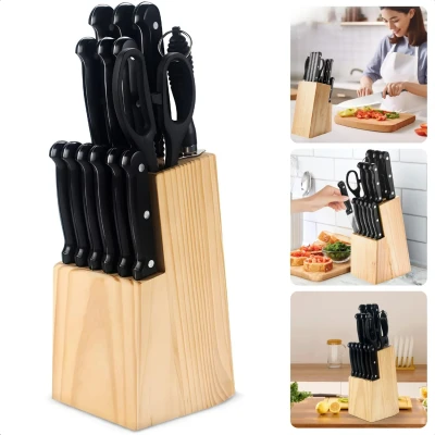 Afbeelding van Cheqo® Messenset met Messenblok Hout Keukenmessen 15 delig Messen Set Blok Keukengerei
