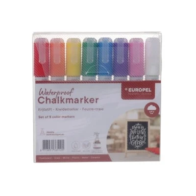 Afbeelding van Europel Watervaste Krijtstiften 6mm 8 Kleuren Assortiment Etui Perfect voor Creatieve Projecten