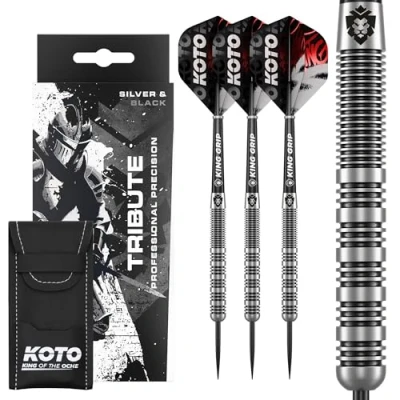 Afbeelding van KOTO Tribute Darts 14 Gram, Zilver &amp; Zwart, Set Incl. 3 Barrels, Flights + Shafts Dartwallet