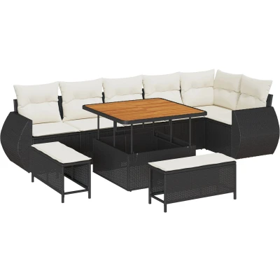 Afbeelding van vidaXL 9 delige Tuin Sofa Set met Kussens Zwart Poly Rattan Acacia