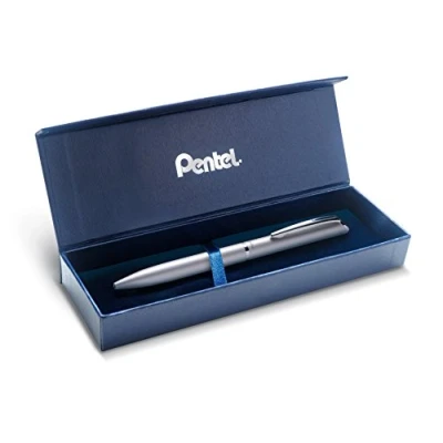 Afbeelding van Pentel BL2007 EnerGel Gel roller, hoogwaardig, intrekbaar, 0,7 mm punt, metalen behuizing, mat, zilverkleurig, geschenkdoos