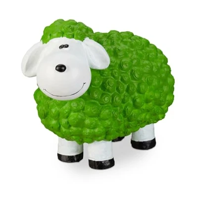 Afbeelding van Relaxdays tuinbeeld schaap tuindecoratie balkon decoratie dierenbeeld terras groen