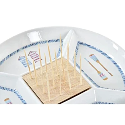 Afbeelding van Snackdienblad DKD Home Decor Blauw Natuurlijk Bamboe Keramiek Mediterrane 23,5 x 7 cm