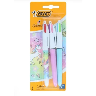 Afbeelding van Bic Set van 3 eenhoorn balpennen, 4 kleuren, bijpassende inkt