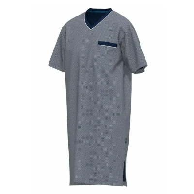 Afbeelding van Gotzburg heren nachthemd korte mouw en V hals middenblauw mini dessin Maat: 3XL