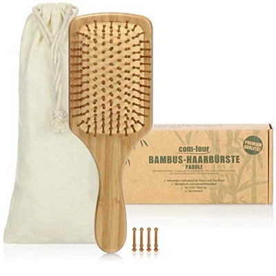 Afbeelding van COM FOUR® Bamboe natuurlijke haarborstel peddelborstel met borstelharen borstel 100% veganistisch (1 stuk palletborstel)