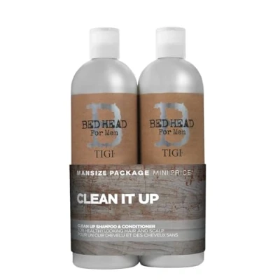 Image de TIGI Bed Head for Men par Ensemble shampooing et après shampoing Soin quotidien hydratant lissant pour des cheveux un cuir chevelu sains Idéal les normaux 2 x 750 ml