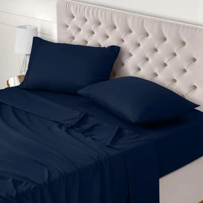Afbeelding van Utopia Bedding Beddengoedset, beddengoed, polyester van microvezel, hoeslaken, laken en kussensloop (marineblauw, voor bed 180 x 200 cm)