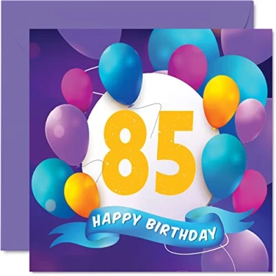 Afbeelding van verjaardagskaart voor de 85e verjaardag mannen en vrouwen ballonparty verjaardag, grootvader, oma, papa, mama, 145 mm x