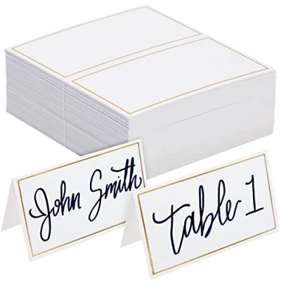 Afbeelding van Best Paper Greetings Set van 100 witte tafelkaarten met gouden rand 250 g/m² 5 x 9 cm
