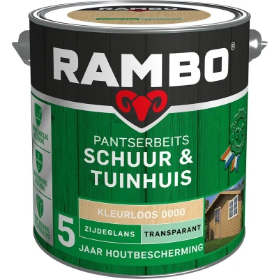 Afbeelding van Rambo Pantserbeits Schuur &amp; Tuinhuis Transparant Zijdeglans Kleurloos 0000 2,5 liter