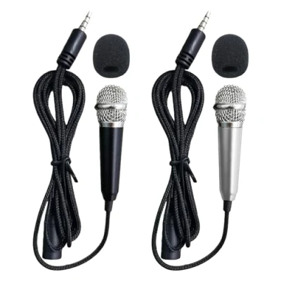 Afbeelding van COACOM 2 stuks mini microfoons, kleine karaoke microfoon, microfoon voor mobiele telefoon, metalen bekabelde geschikt telefoons en computers