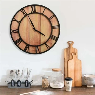 Afbeelding van Wandklok 39 cm MDF en ijzer bruin zwart